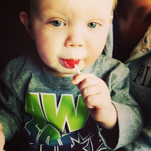 Pretty stoked about his first lollipop.